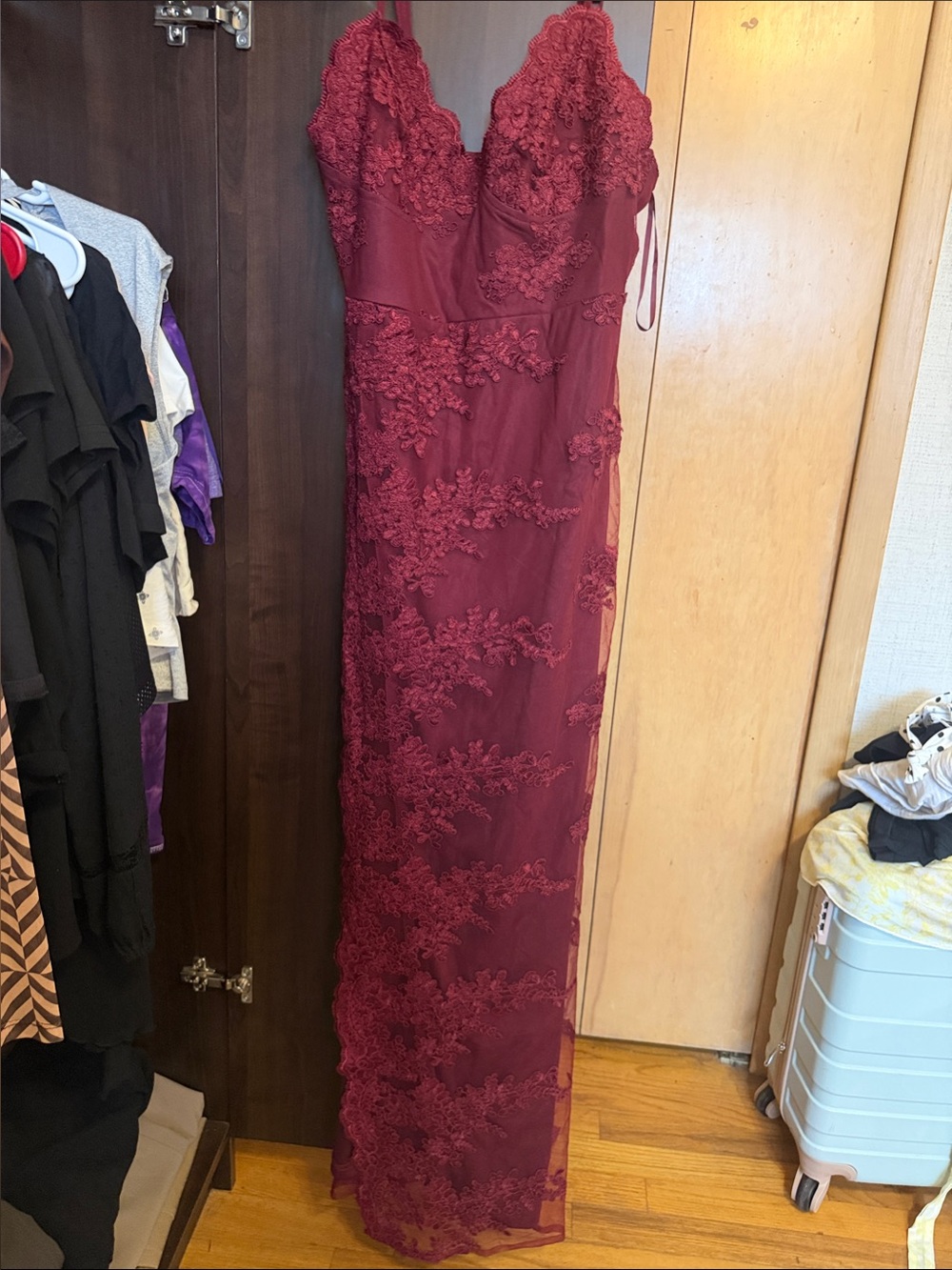 Fashion Nova Burgundy Lace Maxi Dress